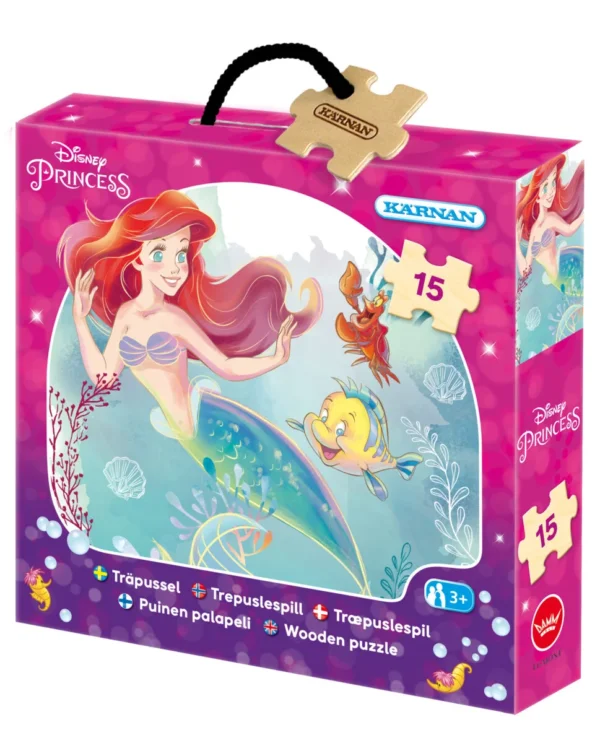Trepuslespill Prinsesser Little Mermaid 15 Biter | Puslespill for barn fra 2 år og oppover - Trygge og holdbare førskoleleker for barn - Pedagogisk puslespill