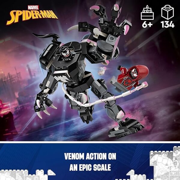LEGO Super Heroes Marvel 76276 Venom-robot mot Miles Morales (134 deler) | Byggesett for elektrisk sportsbil for 6+