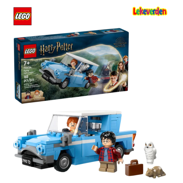 Gjenskap Harry Potter™ og Ron Weasleys spennende reise til Galtvort™ i Flying Ford Anglia™ (76424)-bilen med dette fantasylekesettet for barn i alderen 7+. Den LEGO®-klossbygde eventyrlekebilen har åpne dører og et avtakbart tak, slik at det er enkelt å plassere Harry Potter- og Ron Weasley™-minifigurene og Hedwig™-uglefiguren inni. Det er også plass i bagasjerommet til kofferten, Harry og Rons tryllestaver og Rons kjæledyrrotte, Scabbers™. Denne byggeleken for barn av høy kvalitet er den beste hverdagsgodbiten eller bursdagsgaven for gutter og jenter for å rollespille en ikonisk scene fra Harry Potter and the Chamber of Secrets™ og lage sine egne magiske historier. Dette eventyrkjøretøylekesettet kan brukes med andre LEGO Harry Potter byggesett (selges separat) for å inspirere fantasien til unge trollmenn, hekser og Muggles™ og gi dem enda flere lekemuligheter. LEGO® Harry Potter™ fantasy-lekebil-lekesett – Gi barna en magisk introduksjon til trollmannsverdenen med denne byggbare modellen av Weasleys fortryllede Flying Ford Anglia™-bil Eventyrlekesett med 4 LEGO® Harry Potter™-figurer – Harry Potter og Ron Weasley™ minifigurer, Hedwig™ og Scabbers™ figurer, pluss en koffert og 2 tryllestavelementer Ford Anglia lekebil – Har åpningsdører, avtakbart tak, seter for de to minifigurene og plass bak for Hedwig™, pluss en bagasjerom som kan åpnes med plass inni for kofferten, tryllestavene og Scabbers™ Morsomt byggeleke for rollelek – Barn kan gjenskape den ikoniske Harry Potter and the Chamber of Secrets™-scenen der Harry og Ron flyr bilen til Galtvort™ Høykvalitets gaveide for Harry Potter™-fans – Dette byggesettet er en morsom hverdagsgodbit eller bursdagsgave til barn fra 7 år og oppover som oppdager magien i trollmannsverdenen Morsomme kombinasjoner – Denne LEGO® Harry Potter™ billeken kan blandes med modeller fra andre LEGO Harry Potter byggesett (selges separat) for ekstra lekemuligheter En del av et omfattende utvalg – LEGO® Harry Potter™ lekebyggesett lar unge trollmenn, hekser og Muggles™ rollespille ikoniske scener, lage sine egne eventyr eller bare vise modellene Kompakt, byggbart lekesett i 165 deler – Flying Ford Anglia™-modellen er over 5 cm høy, 12 cm lang og 6 cm bred