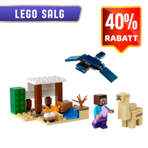 Barn leker eventyr i Minecraft-universet med Steve i ørkenen-kreativ og morsom LEGO-lek hjemme