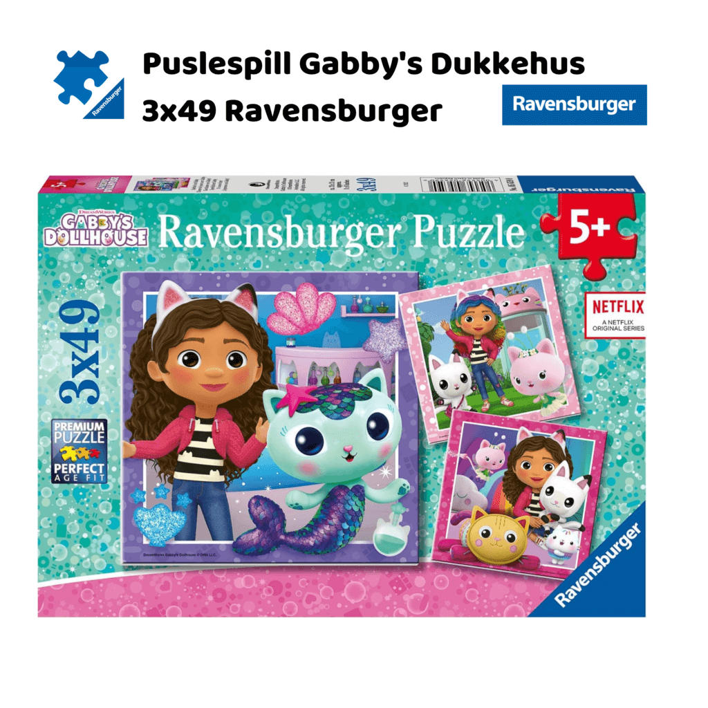 Puslespill gabby’s dukkehus 3×49 brikker Ravensburger | Puslespill for barn og voksne | Puslespill for barn | Gaver til barn
