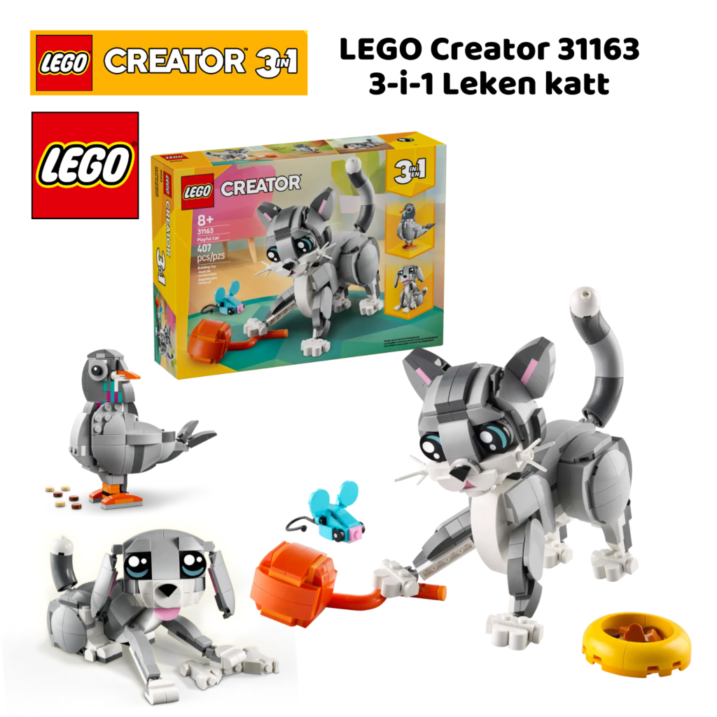 LEGO Creator 31163 3-i-1 Leken katt | Nye LEGO® sett og leker | Offisielle LEGO®-leker | LEGO byggesett for barn fra 8 år og oppover | gaver til barn 8 år og oppover