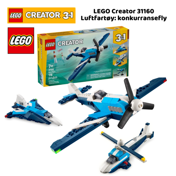 LEGO Creator 31160 3-i-1 Luftfartøy: konkurransefly | LEGO byggesett for barn fra 7 år og oppover | gaver til barn 7 år og popover_1