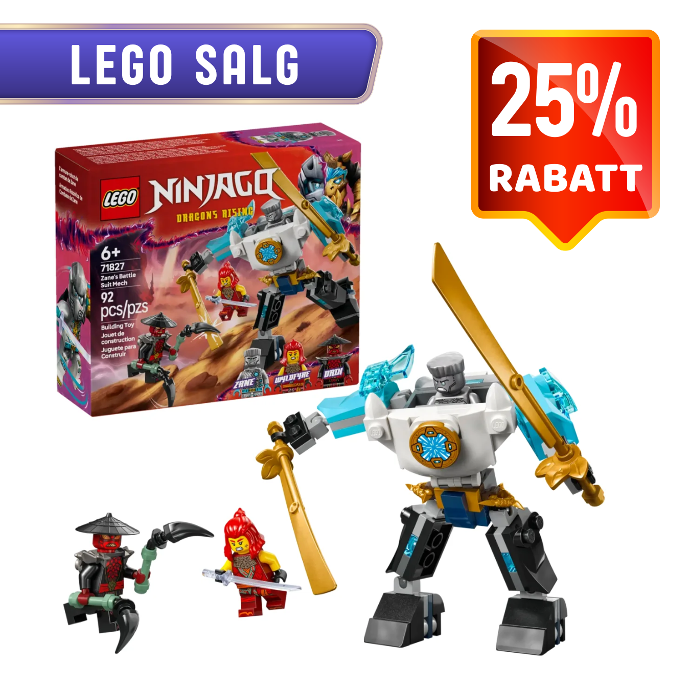 LEGO Ninjago 71827 Zanes kampdrakt-robot | Nye LEGO® sett og leker | Offisielle LEGO®-leker | LEGO byggesett for barn fra 6 år og oppover | gaver til barn 6 år og oppover