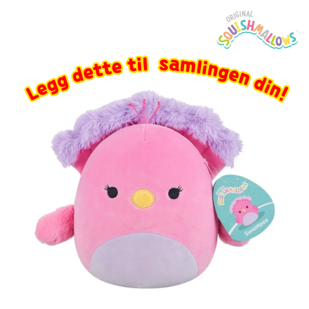 Squishmallows 19cm Sweatpea Pink Peacock | Squishmallows 19cm (8-tommer) | Plysj samleobjekt myk og squishy utstoppet dyreleke – legg til troppen din – gave til barn, jenter og gutter