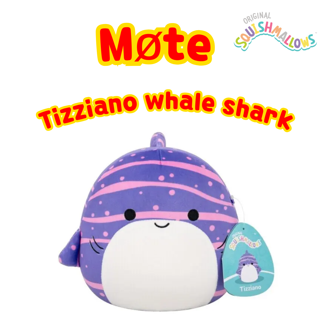 Squishmallows 19cm Tizziano whale shark | Julegaveleker til barn, jenter, gutter og tenåringer | Perfekt julegave 2025 | Julegave til barn | Julekolleksjon