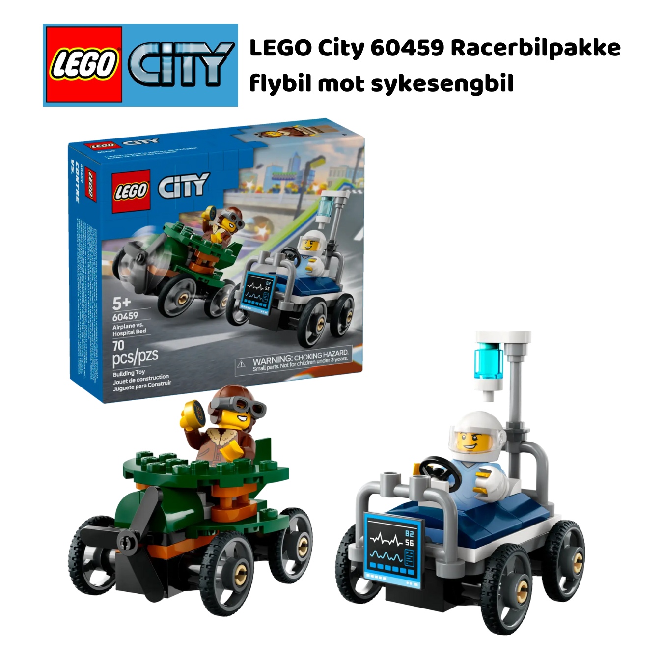 LEGO 60459 Racerbilpakke flybil mot sykesengbil | LEGO City 60459