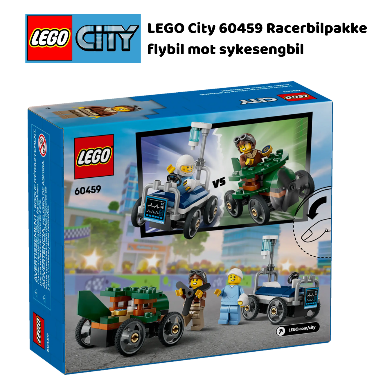 LEGO 60459 Racerbilpakke flybil mot sykesengbil | LEGO City 60459 4 lego 60459 Racerbilpakke flybil mot sykesengbil | LEGO City 60459
