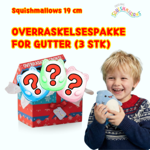 Squishmallows 19 cm overraskelsespakke med 3 deler for gutter