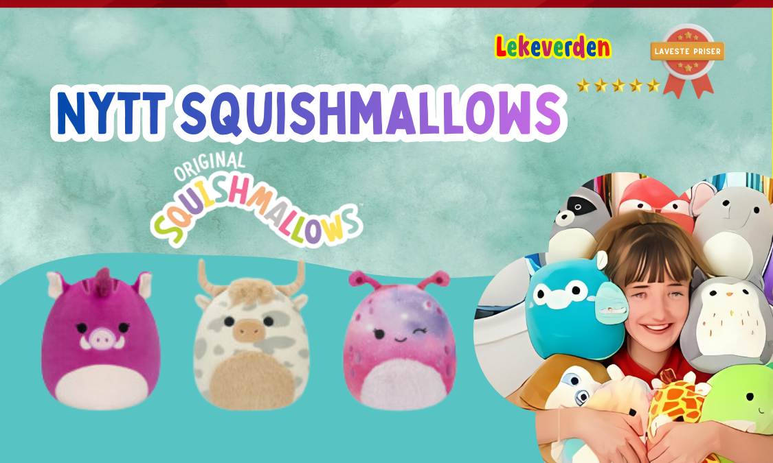 Myke Squishmallows kosedyr i forskjellige størrelser hos Lekeverden