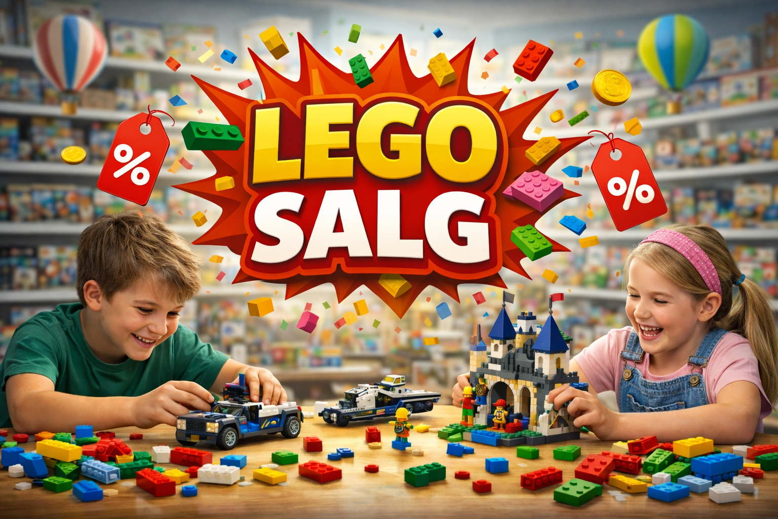 LEGO salg hos Lekeverden - barn som bygger med LEGO sett på tilbud, kreative byggeklosser og populære LEGO sett til reduserte priser.