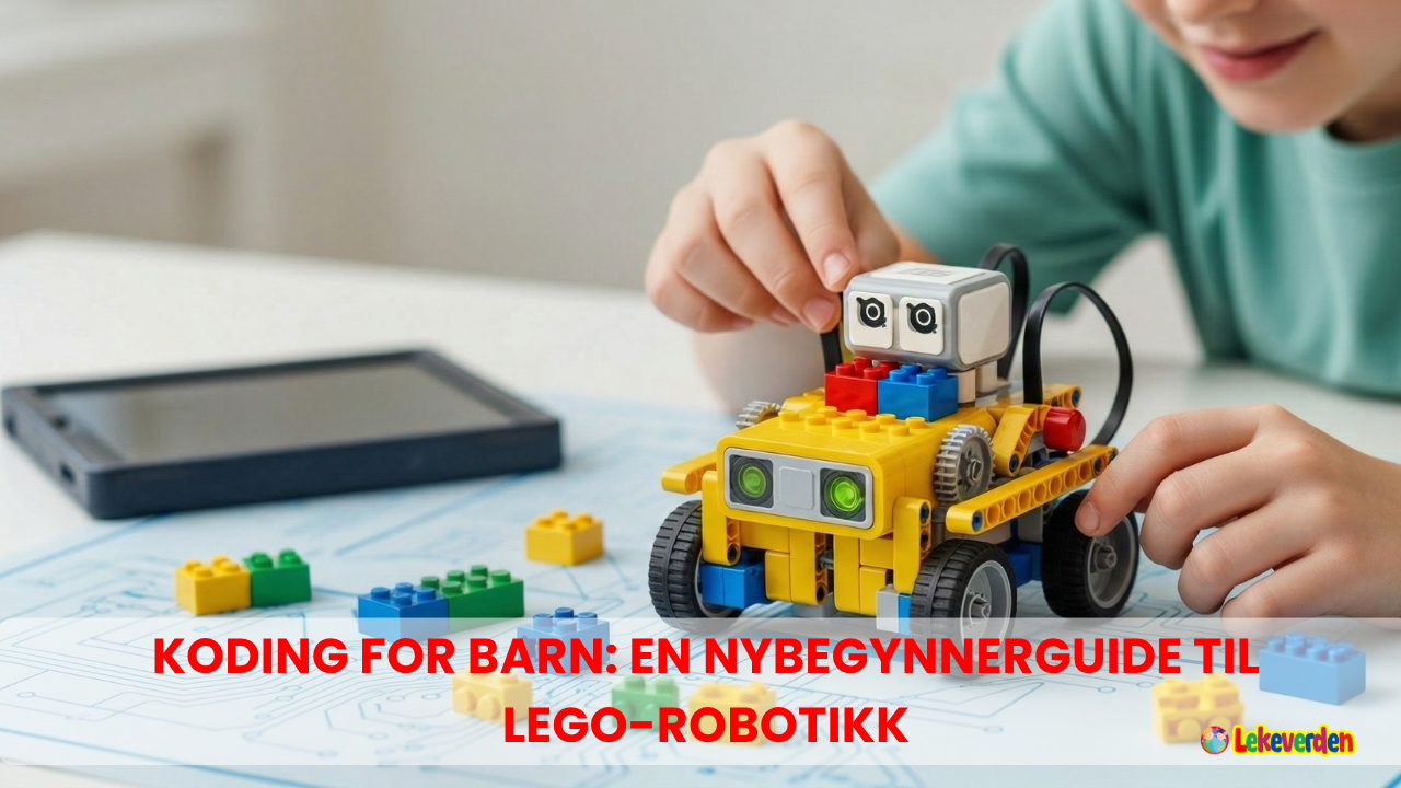 Koding for barn: En nybegynnerguide til LEGO-robotikk 1 Barn programmerer en LEGO-robot ved hjelp av en nettbrettapp, med en ferdig LEGO-robotarm synlig på skrivebordet ved siden av seg