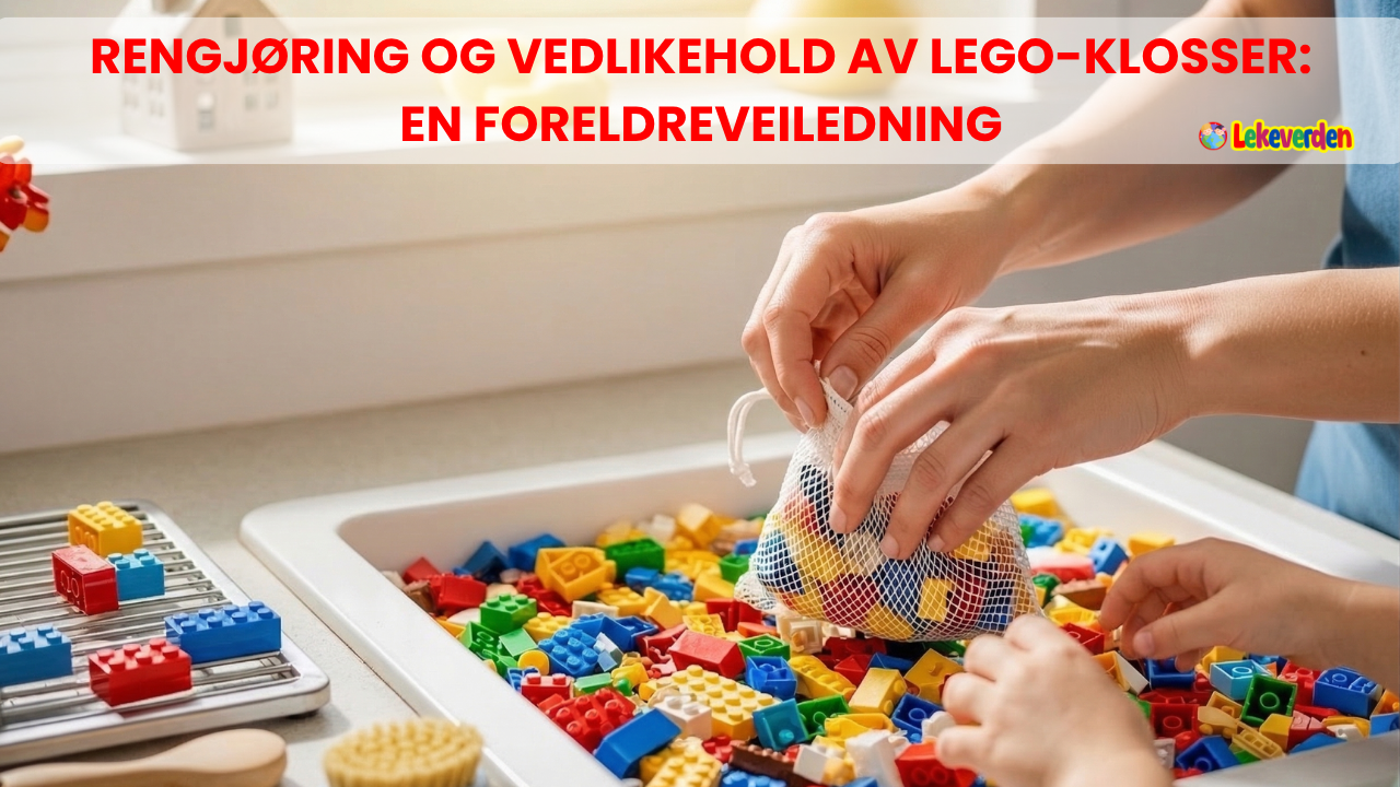 Rene, lyse LEGO-klosser spredt utover et hvitt håndkle for å tørke etter vask, ser hygieniske og klare til lek ut