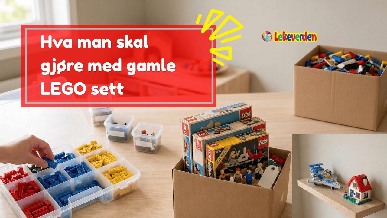 Barn omgitt av gamle LEGO-sett som sorteres og gjenskapes til nye kreative bygg på en lekematte hjemme.