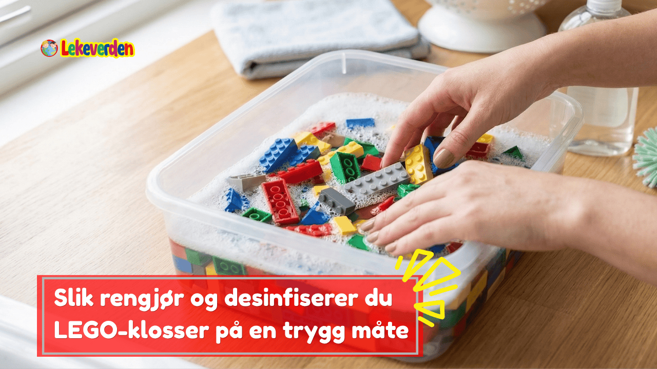 Rene LEGO-klosser tørkes på et hvitt håndkle i ett lag etter å ha blitt vasket i lunkent vann med mild såpe