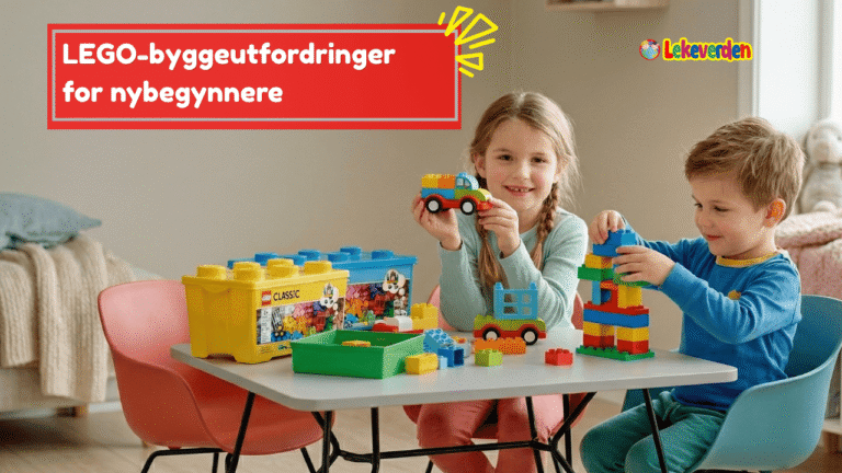 Et lite barn som selvsikkert bygger en LEGO-tårnutfordring med fargerike klosser, med et begeistret uttrykk i ansiktet
