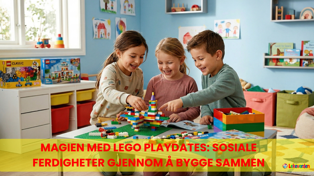 Barn leker sammen med LEGO-klosser, bygger strukturer og utvikler sosiale ferdigheter gjennom samarbeidslek
