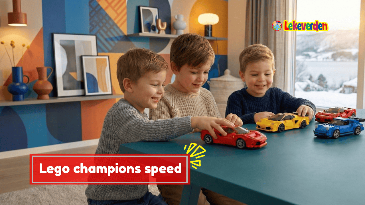 Barn bygger og leker med LEGO Speed Champions racerbiler inspirert av ekte superbiler