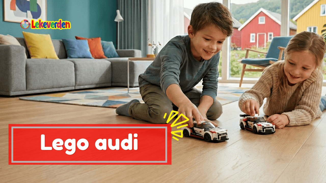 Lego Audi modellbil bygget med detaljerte LEGO-klosser inspirert av en moderne Audi sportsbil