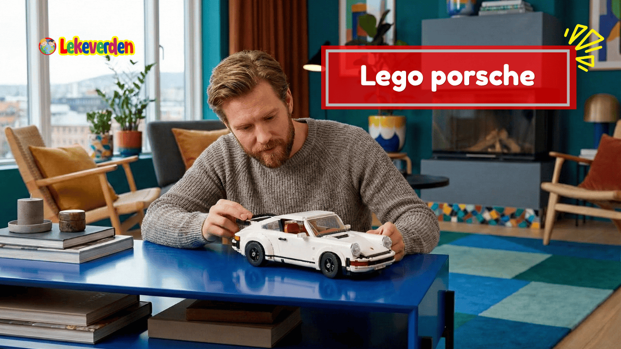 Lego Porsche-modell bygget med detaljerte klosser inspirert av ikonisk sportsbil