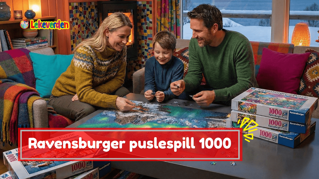 Ravensburger puslespill med 1000 brikker lagt ut på et bord med detaljert motiv og presis passform