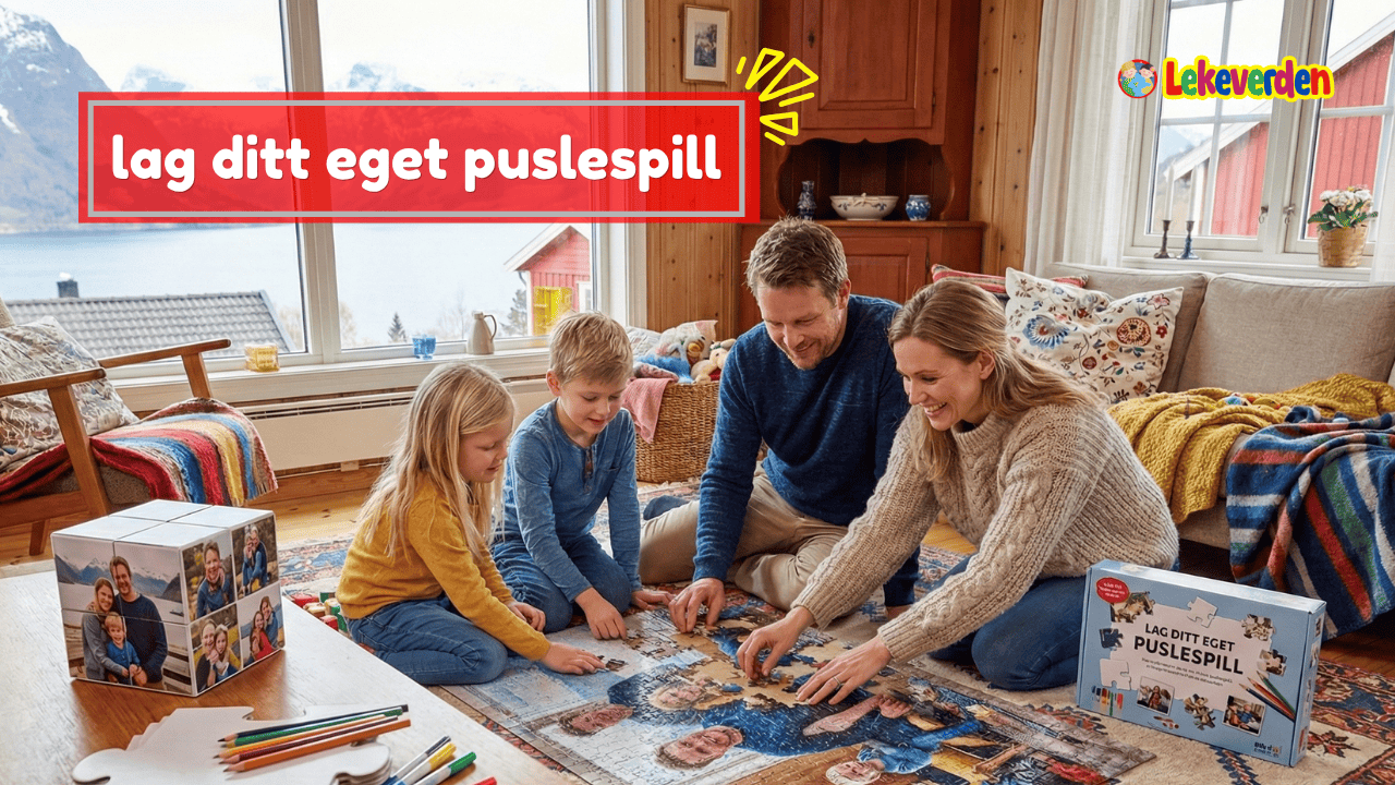 Et tilpasset puslespill laget fra et personlig bilde som viser konseptet «lag ditt eget puslespill», der et bilde deles opp i brikker som skal settes sammen igjen.