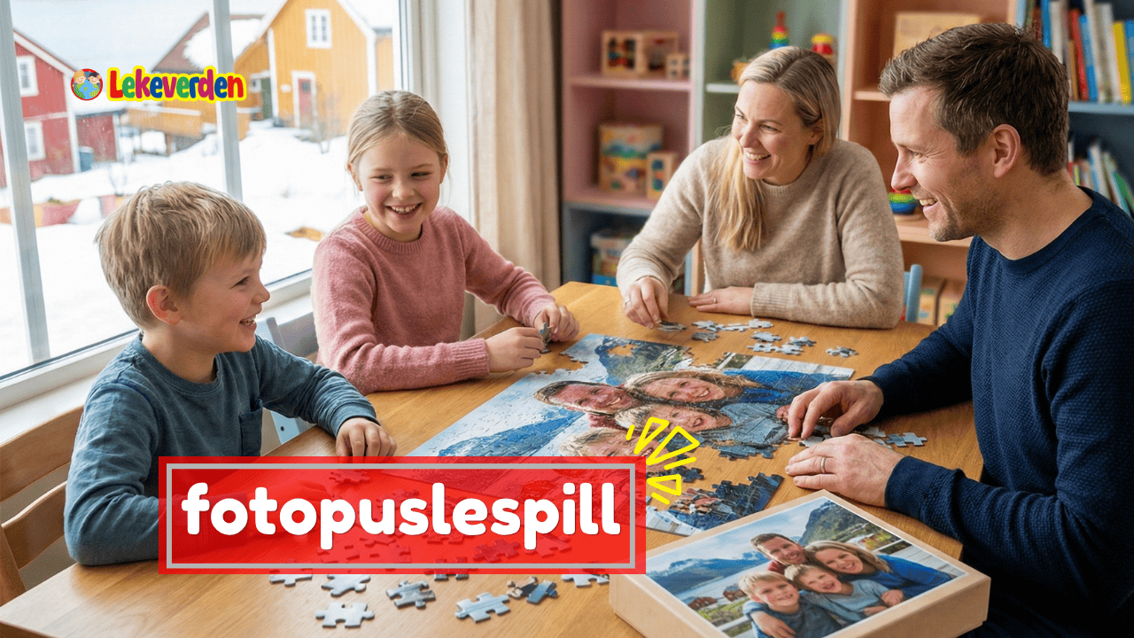 Fotopuslespill med personlige bilder som legges sammen til et ferdig puslespill.