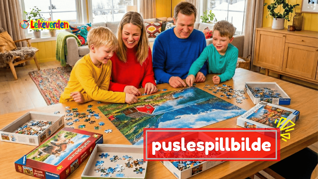 Fargerikt puslespillbilde ferdig satt sammen med motiv av dyr og natur, designet for barn